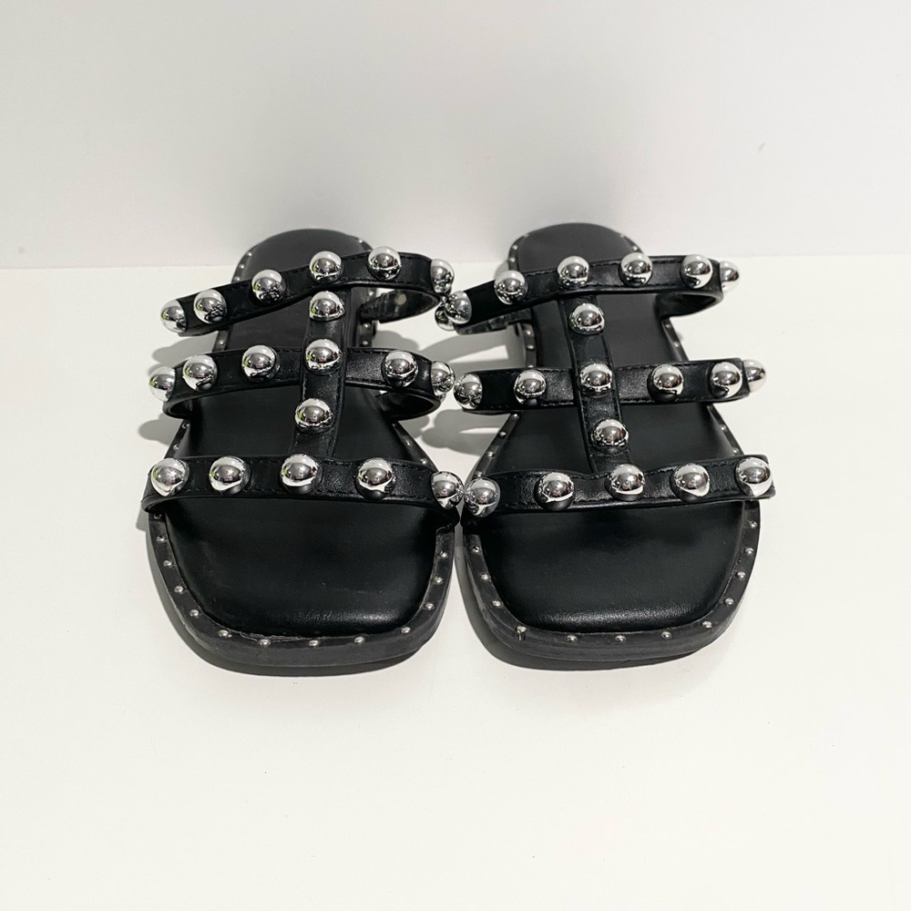 Sincerely Jules Black & Silver Slide Sandals “Ventura”‎ size 7.5 Studded - Picture 4 of 6